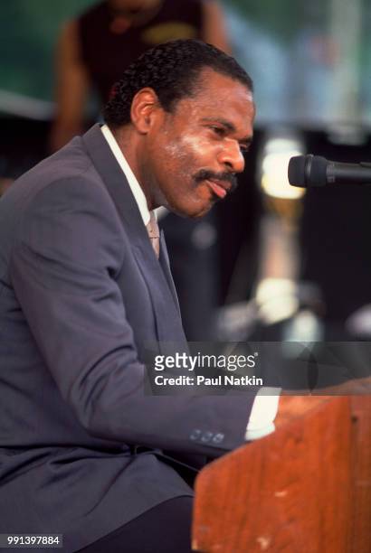 American singer Billy Preston performing on stage during the Chicago Gospel Festival at the Pritzker Pavillion in Chicago, Illinois, June 21, 1987.