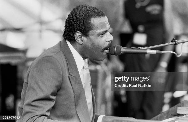 American singer Billy Preston performing on stage during the Chicago Gospel Festival at the Pritzker Pavillion in Chicago, Illinois, June 21, 1987.