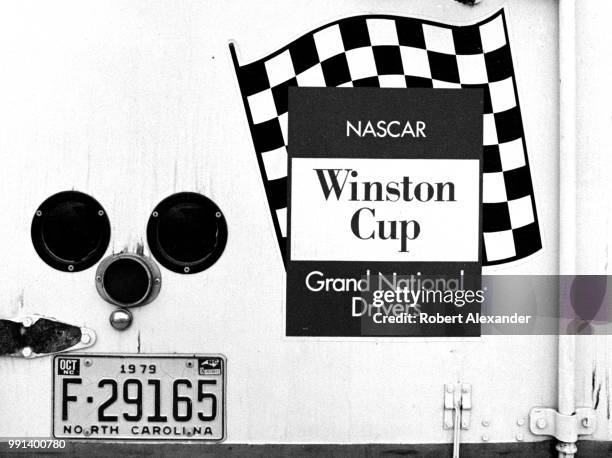 Winston Cup Grand National logo is painted on the back of a racecar hauler parked at Daytona International Speedway during the running of the Daytona...
