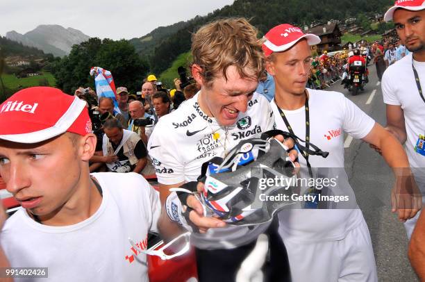 Tour De France 2009, Stage 17Arrival, Schleck Andy White Jersey, Celebration Joie Vreugde, Arrivee Aankomst /Bourg-Saint-Maurice - Le Grand-Bornand ,...