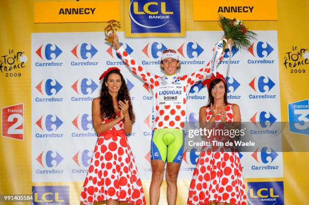 Tour De France 2009, Stage 18Podium, Pellizotti Franco Mountain Jersey, Celebration Joie Vreugde, Maillot De Montagne Bollekestrui, Annecy - Annecy ,...