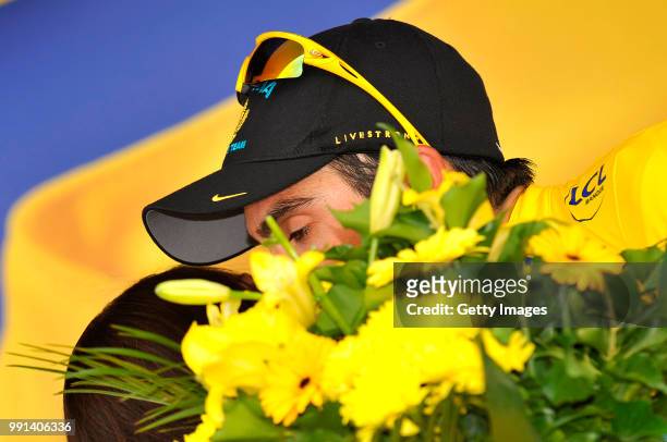 Tour De France 2009, Stage 19Podium, Contador Alberto Yellow Jersey, Celebration Joie Vreugde, Maillot Jaune Gele Trui /Bourgoin-Jallieu - Aubenas ,...