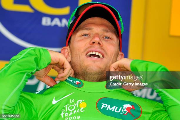 Tour De France 2009, Stage 19Podium, Hushovd Thor Green Jersey, Celebration Joie Vreugde, Groene Trui Maillot Vert /Bourgoin-Jallieu - Aubenas , Rit...