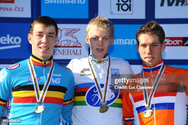 World Championships Tabor 2015, Under 23 /Podium, Laurens Sweeck , Michael Vanthourenhout Celebration, Stan Godrie , Championnat Du Monde,...