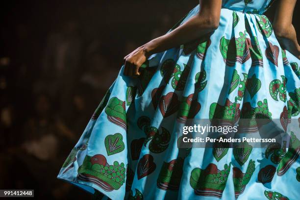 Model walks during a show with the South African designers KLuk CGDT on August 17, 2017 in Mall of Africa north of Johannesburg, South Africa....