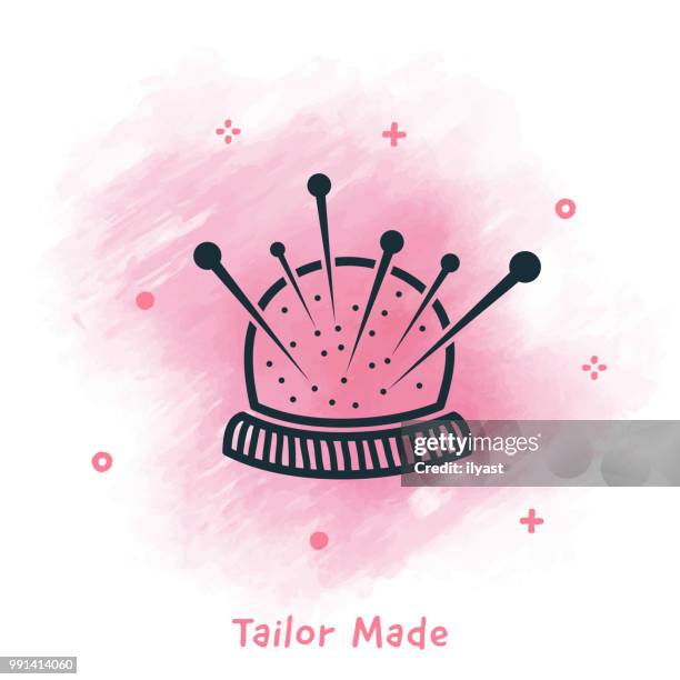 tailor made doodle watercolor background - thimble stock illustrations
