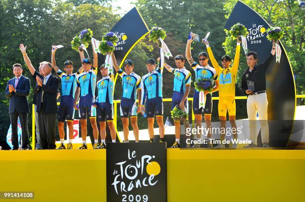 Tour De France 2009, Stage 21Podium, Team Astana , Gallopin Alain Sportsdirector, Contador Alberto Yellow Jersey, Armstrong Lance / Kloden Andreas /...