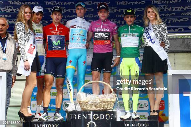 38Th Giro Del Trentino 2014/ Stage 3Podium/ Diego Rosa Yellow Jersey/ Adriano Malori Red Jersey/ Fabio Aru White Jersey/ Cadel Evans Pink Leader...