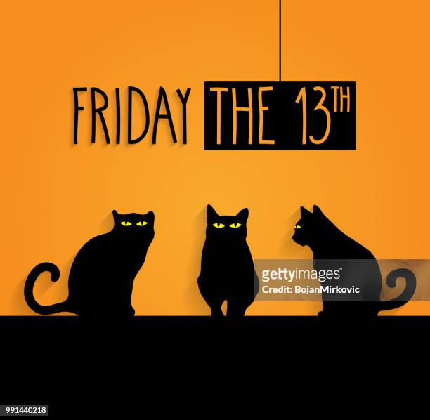 ilustraciones, imágenes clip art, dibujos animados e iconos de stock de viernes 13 fondo con gatos negros y texto manuscrito. ilustración de vector - viernes