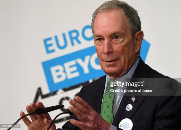 Former New York mayor Michael Bloomberg speaking in the "Bonn Zone" during an event on the exit from coal during the World Climate Conference in...