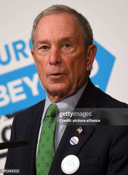 Former New York mayor Michael Bloomberg speaking in the "Bonn Zone" during an event on the exit from coal during the World Climate Conference in...