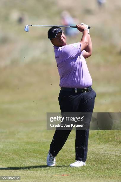 Kiradech Aphibarnrat of Thailand in action during the pro am ahead of the Dubai Duty Free Irish Open at Ballyliffin Golf Club on July 4, 2018 in...