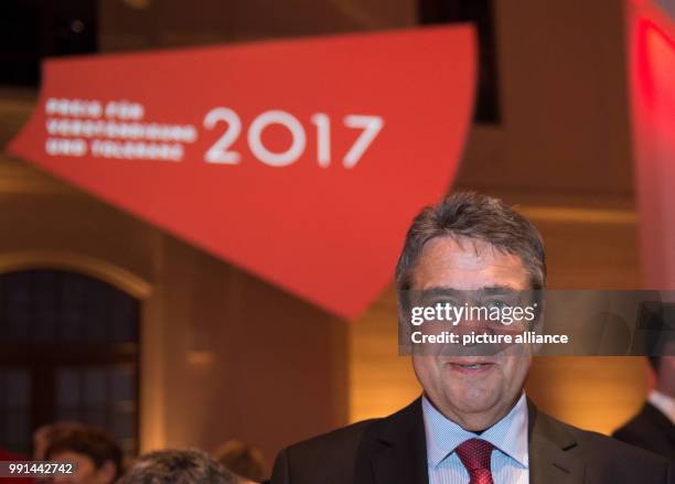 Laudator and foreign minister from The Social Democratic Party of Germany , Sigmar Gabriel standing before the award ceremony for the Award for...