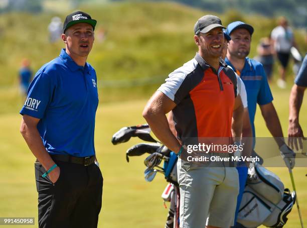 Donegal , Ireland - 4 July 2018; Kerry GAA player Kieran Donaghy, left, former Ulster, Ireland and British Lions player Stephen Ferris, centre, and...