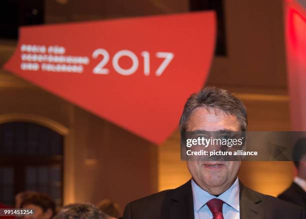 German Minister of Foreign Affairs Sigmar Gabriel poses during the ceremony for the Award for Understanding and Tolerance, at the Jewish Museum in...