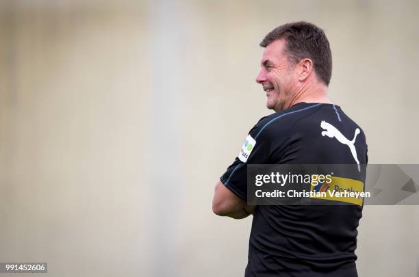 Head Coach Dieter Hecking of Borussia Moenchengladbach during a training session of Borussia Moenchengladbach at Borussia-Park on July 04, 2018 in...