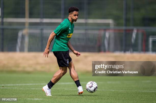 Keanan Bennetts during a training session of Borussia Moenchengladbach at Borussia-Park on July 04, 2018 in Moenchengladbach, Germany.