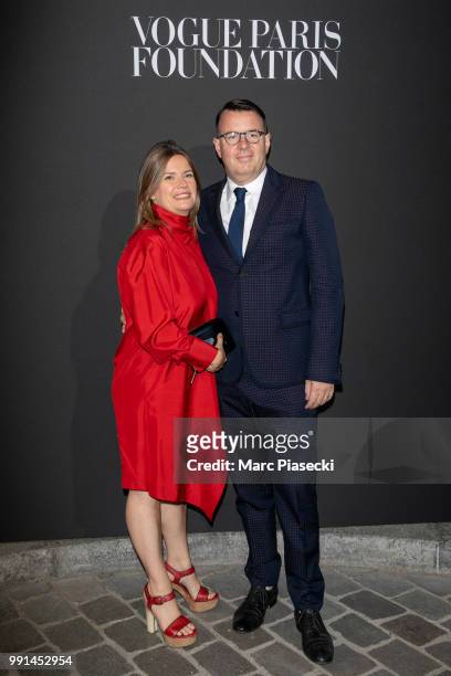 Isabelle and Olivier Chouvet attend the Vogue Foundation Dinner Photocall as part of Paris Fashion Week - Haute Couture Fall/Winter 2018-2019 at...