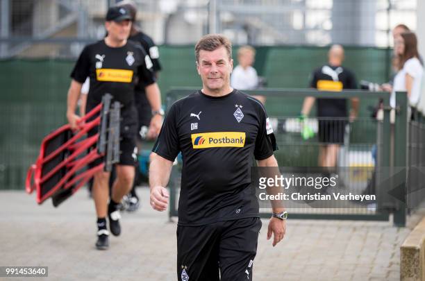 Head Coach Dieter Hecking during a training session of Borussia Moenchengladbach at Borussia-Park on July 04, 2018 in Moenchengladbach, Germany.