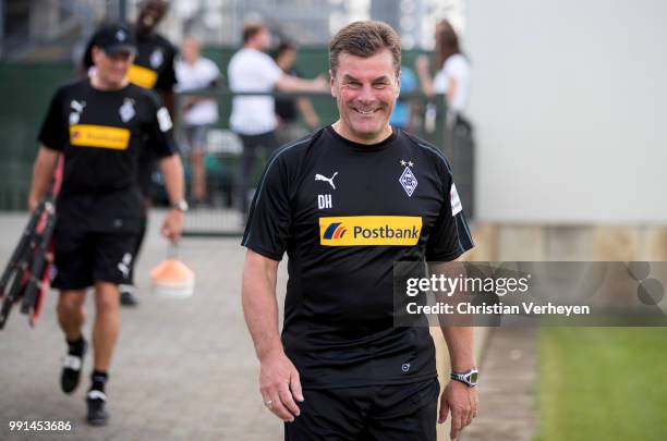 Head Coach Dieter Hecking during a training session of Borussia Moenchengladbach at Borussia-Park on July 04, 2018 in Moenchengladbach, Germany.