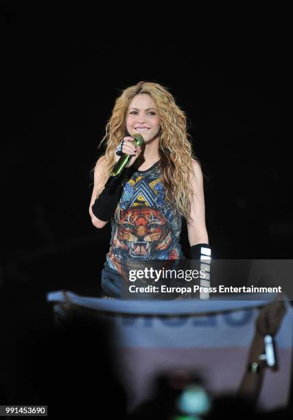 Shakira performs in concert on July 3, 2018 in Madrid, Spain.