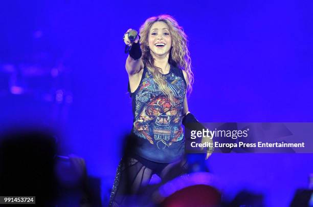 Shakira performs in concert on July 3, 2018 in Madrid, Spain.