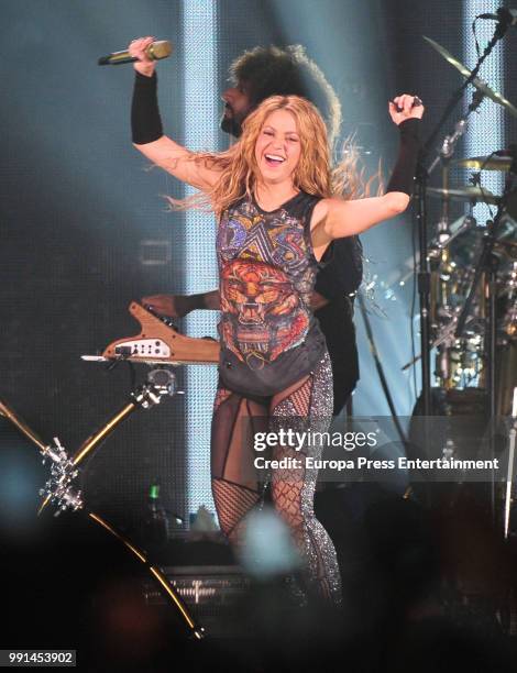 Shakira performs in concert on July 3, 2018 in Madrid, Spain.