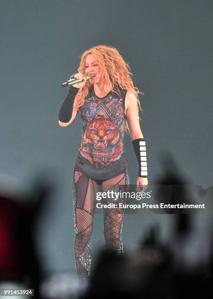 Shakira performs in concert on July 3, 2018 in Madrid, Spain.