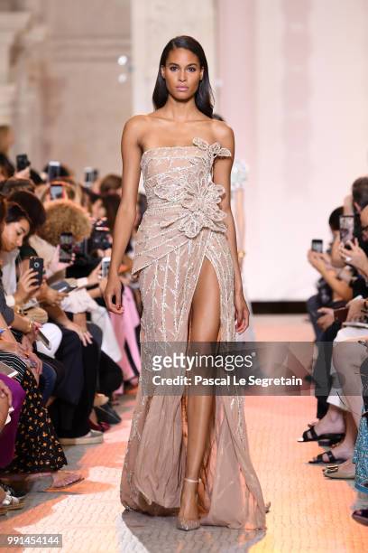 Model walks the runway during the Elie Saab Haute Couture Fall Winter 2018/2019 show as part of Paris Fashion Week on July 4, 2018 in Paris, France.