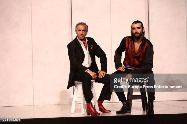 Imanol Arias and Aitor Luna attend 'La Vida a palos' theatre play on July 4, 2018 in Madrid, Spain.