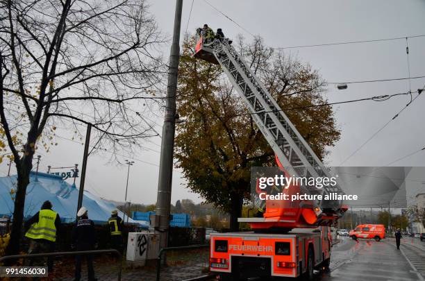 Turntable ladder is used by the fire department in an attempt to catch the parrot Paco, who flew away in Stuttgart Bad Cannstatt, Germany, 12...