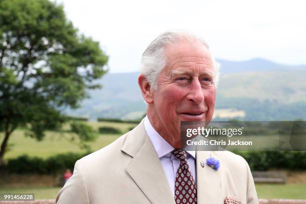 Prince Charles, Prince of Wales arrives to celebrate the 60th Anniversary of the designation of the Brecon Beacons National Park at the Brecon...