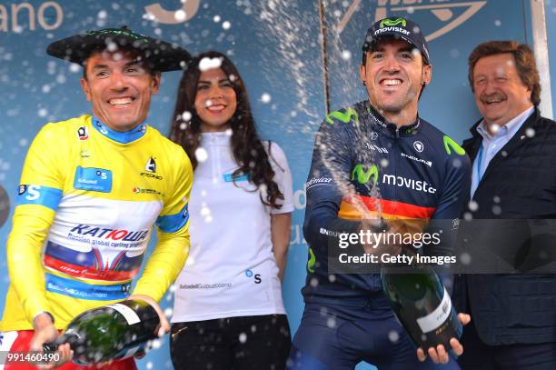 54Th Vuelta Pais Vasco 2015/ Stage 6Podium/ Sergio Henao , Joaquim Rodriguez Yellow Leader Jersey/ Jon Izaguirre Celebration Joie Vreugde,...