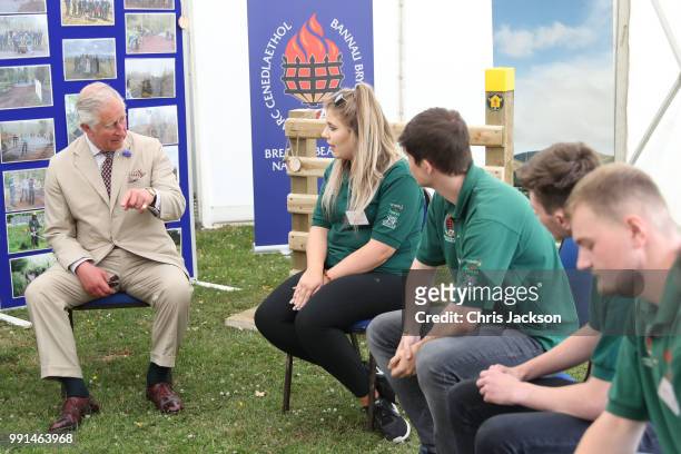 Prince Charles, Prince of Wales speaks to people as he celebrates the 60th Anniversary of the designation of the Brecon Beacons National Park at the...