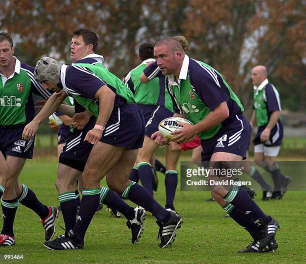 Phil Vickery, the England prop, charges forward during the British Lions training at Parmyra Rugby Club, Perth, Australia. DIGITAL IMAGE. Mandatory...