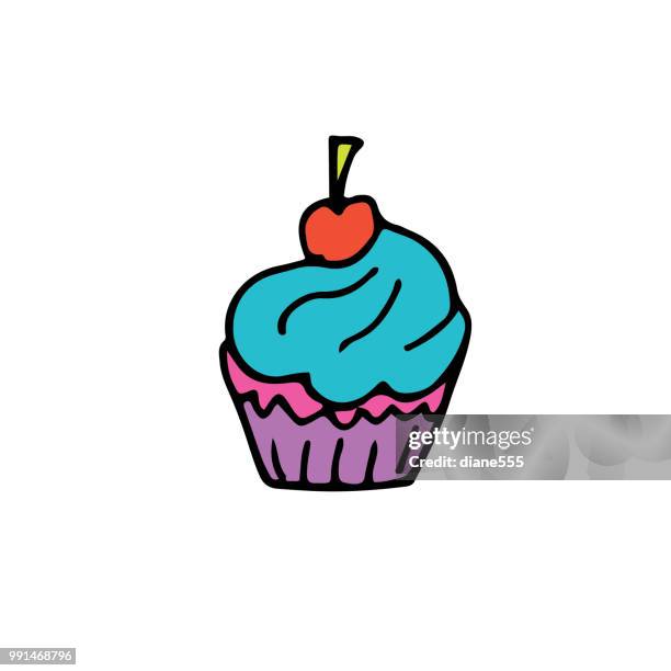hand drawn doodled element - cupcake - single cherry isolated stock illustrations