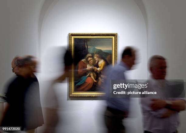 July 2018, Woerlitz, Germany: The oil painting "The Mystical Engagement of St. Catherine" by the artist Angelika Kauffmann can be seen during a...