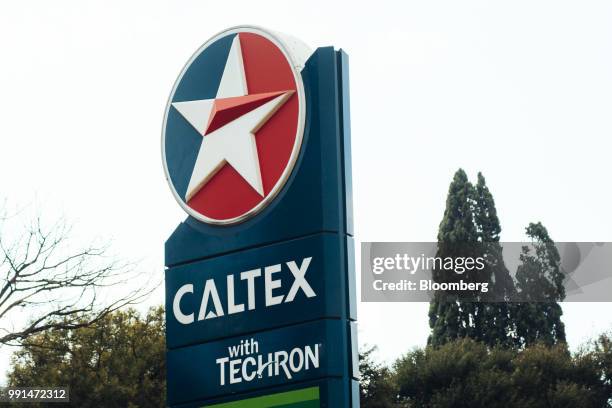 Sign displays a company logo at a Caltex gas station, operated by Chevron Corp., in Pretoria, South Africa, on Wednesday, July 4, 2018. Glencore Plc...