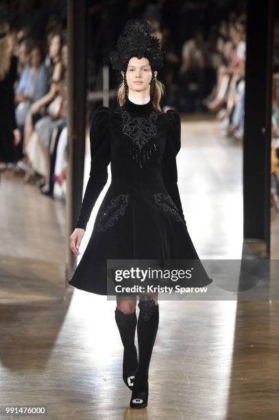 Model walks the runway during the Yanina Couture Haute Couture Fall Winter 2018/2019 show as part of Paris Fashion Week on July 3, 2018 in Paris,...