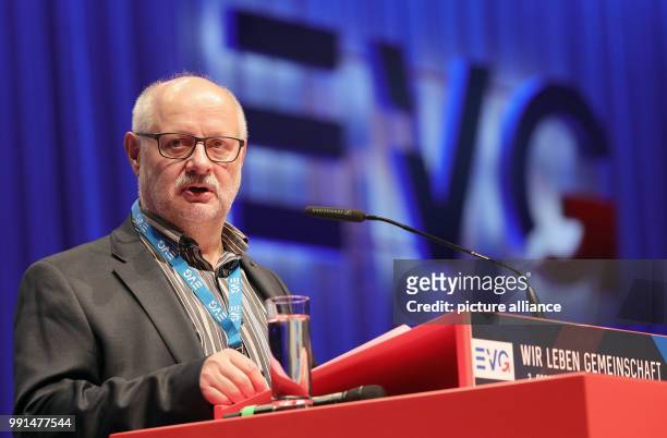 The chairman of the German union Eisenbahn- und Verkehrsgewerkschaft , Alexander Kirchner, holds a keynote speech at the 2nd trade union conference...