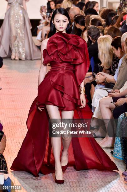 Model walks the runway during the Elie Saab Haute Couture Fall Winter 2018/2019 show as part of Paris Fashion Week on July 4, 2018 in Paris, France.