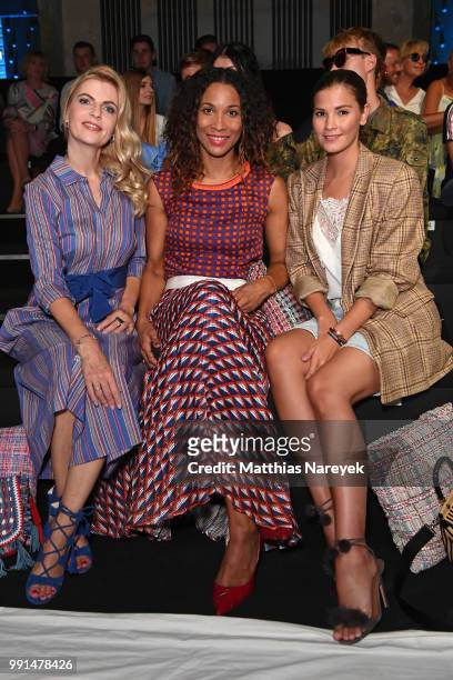 Tanja Buelter, Annabelle Mandeng and Nina Schwichtenberg attend the Maison Common show during the Berlin Fashion Week Spring/Summer 2019 at ewerk on...
