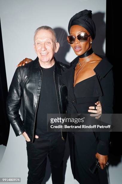 Stylist Jean-Paul Gaultier and Naomi Campbell pose after the Jean-Paul Gaultier Haute Couture Fall Winter 2018/2019 show as part of Paris Fashion...