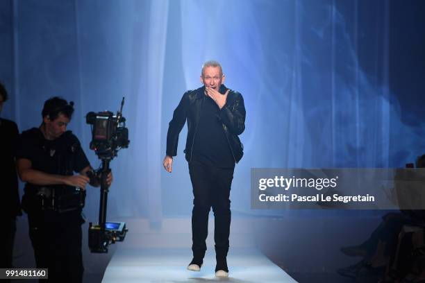 Jean-Paul Gaultier walks the runway during the Jean-Paul Gaultier Haute Couture Fall Winter 2018/2019 show as part of Paris Fashion Week on July 4,...