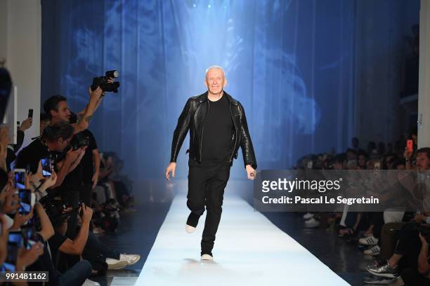 Jean-Paul Gaultier walks the runway during the Jean-Paul Gaultier Haute Couture Fall Winter 2018/2019 show as part of Paris Fashion Week on July 4,...