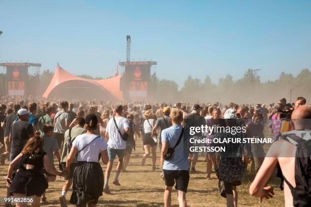 Festival goers rush in as the stage areas opened on July 4, 2018 at Roskilde Fesival, Roskilde, Denmark. / Denmark OUT