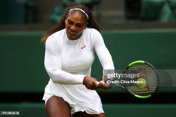 Serena Williams of The United States returns against Viktoriya Tomova of Bulgaria during their Ladies' Singles second round match on day three of the...