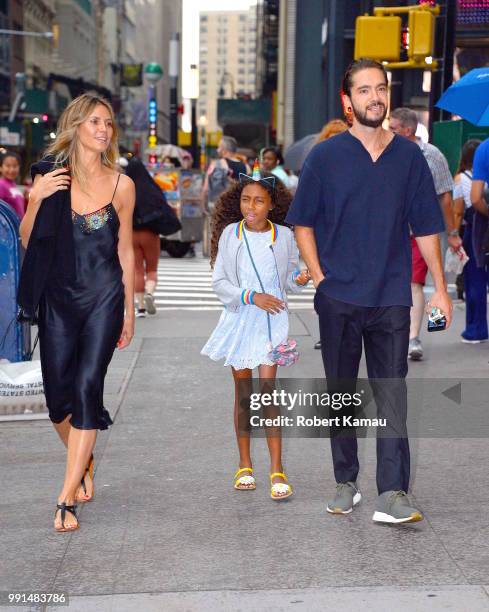 Heidi Klum, Tom Kaulitz and daughter Lou are seen out and about in Manhattan on July 3, 2018 in New York City.