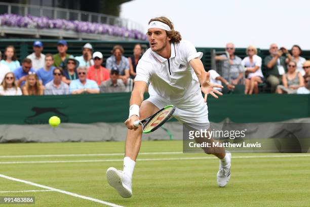 Stefanos Tsitsipas of Greece returns against Jared Donaldson of the United States during their Men's Singles second round match on day three of the...