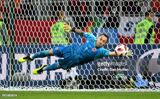 David Ospina of Colombia saves the third penalty from Jordan Henderson of England in the penalty shoot out during the 2018 FIFA World Cup Russia...